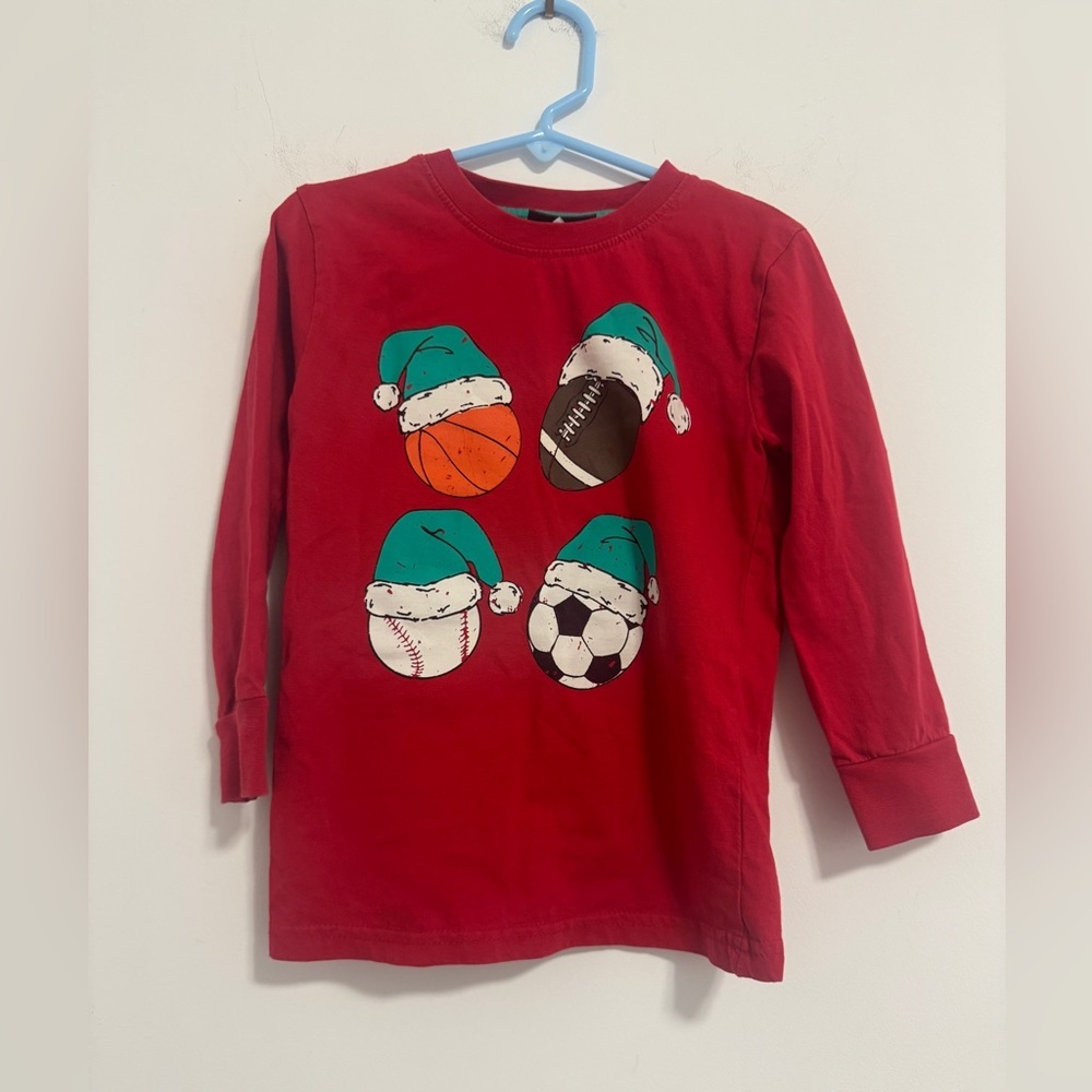 Boys Red Long-Sleeve Holiday Sports Graphic Tee